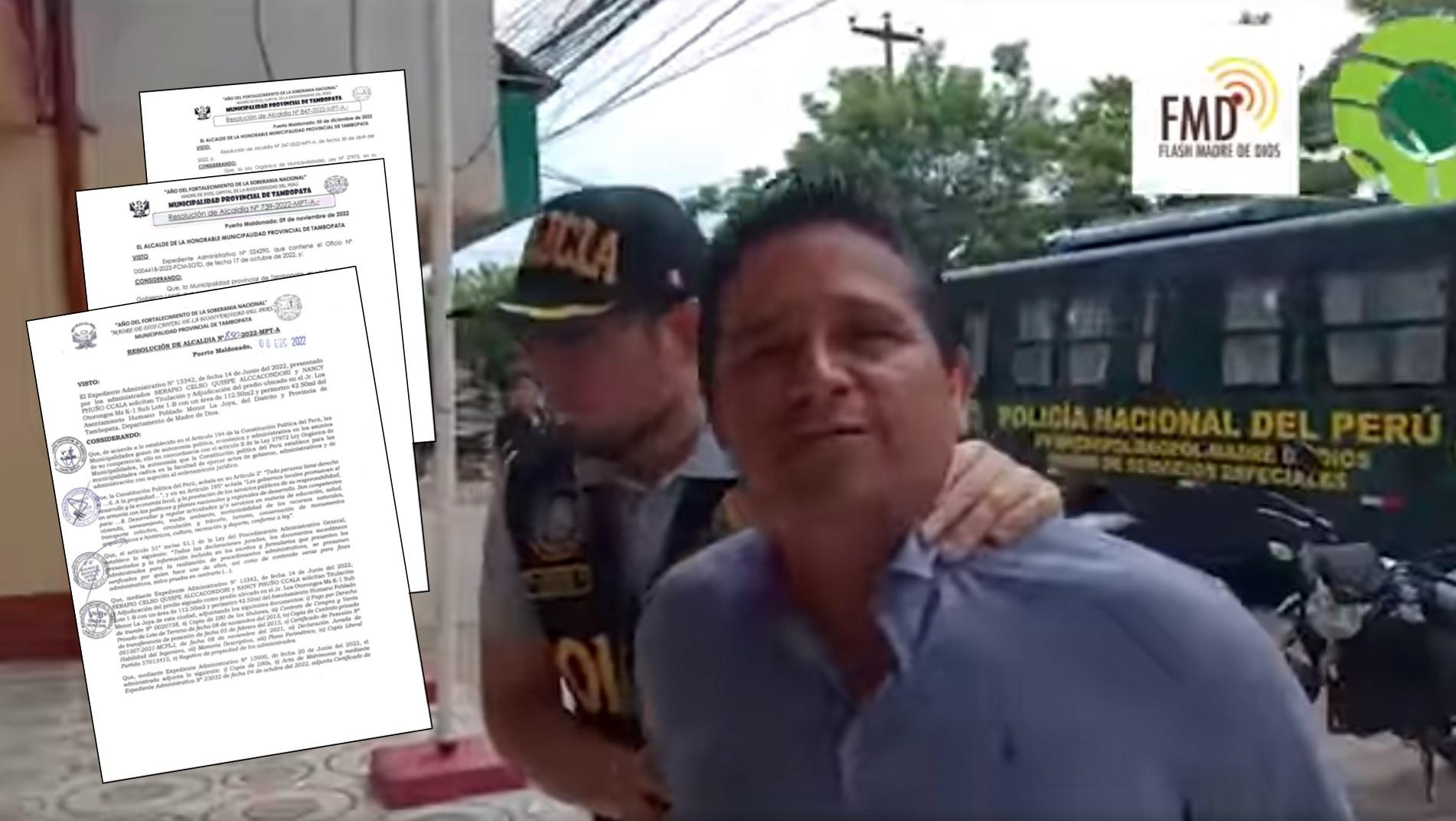 El alcalde provincial siendo desplazado a la carceleta. (Imagen: Radio Madre de Dios)